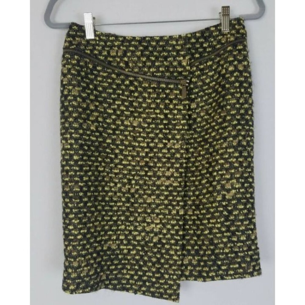 Carlisle Tweed Skirt Wool Blend Faux Warp Zipper Accents Size 4